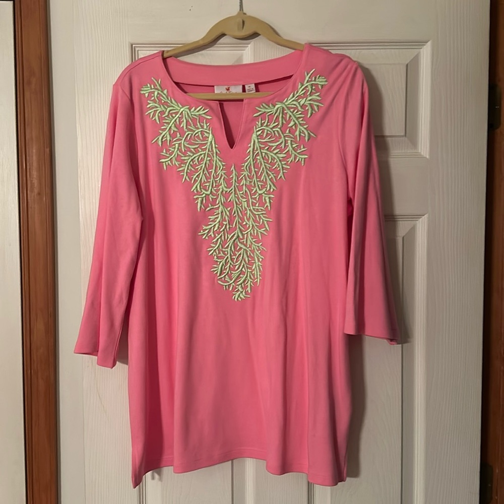 EUC QUACKER FACTORY EMBROIDERED TUNIC XL